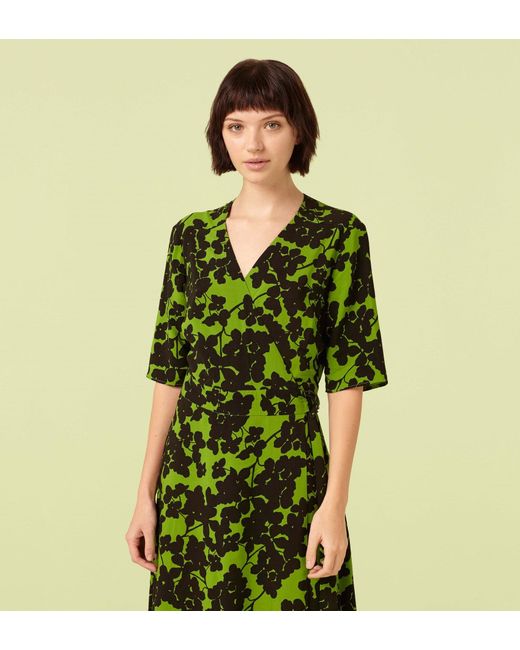 Finery London Green Hettie Shadow Print Asymmetric Wrap Dress
