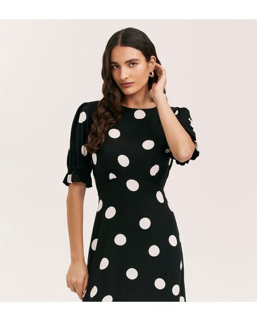 Finery London Black Mela Polka Dot Spun Midi Tea Dress