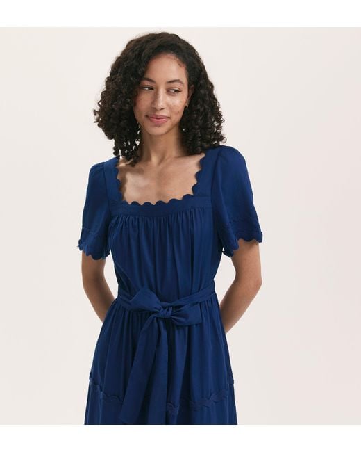 Finery London Blue Corina Cotton Midi Tiered Dress