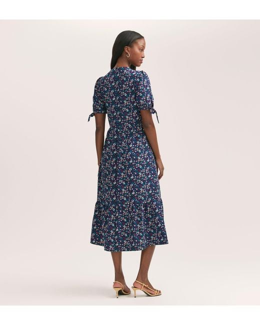 Finery London Blue Demi Floral Crepe Tiered Midi Dress