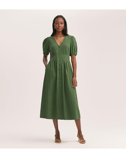 Finery London Green Addison Gingham Seersucker Midi Dress