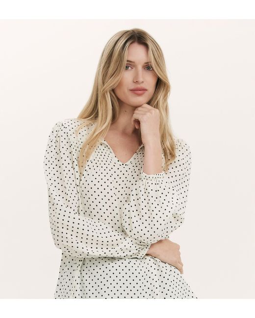 Finery London White Kiya Ivory Polka Dot Tie Neck Blouse