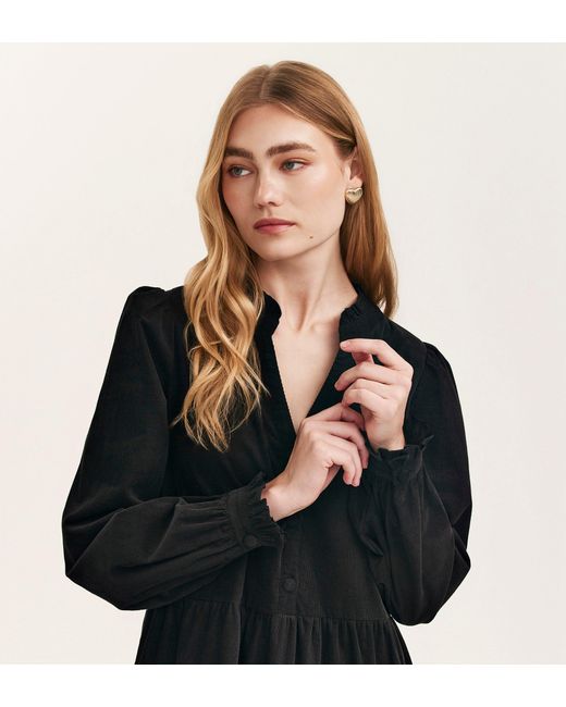 Finery London Black Gianna Corduroy Midi Dress