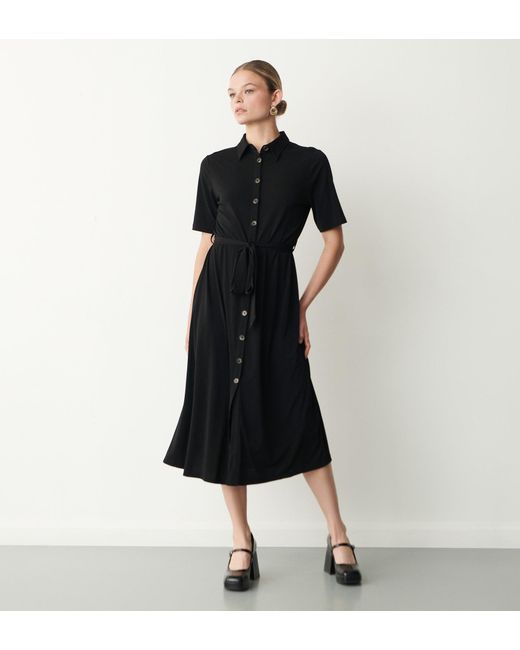 Women's Black Maddie Jersey Crepe Midi Shirt Dress