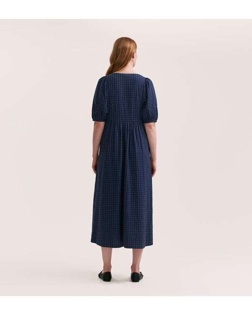 Finery London Blue Chloe Gingham Seersucker Midi Dress