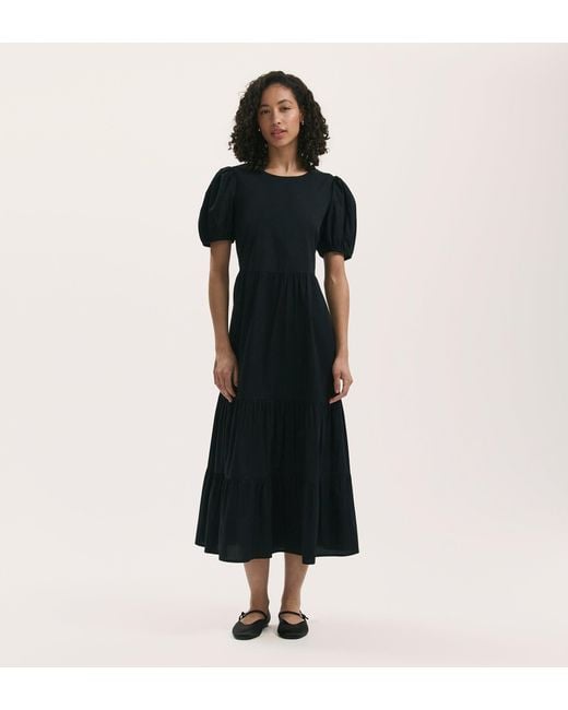 Finery London Black Genevive Cotton Midi Tiered Dress