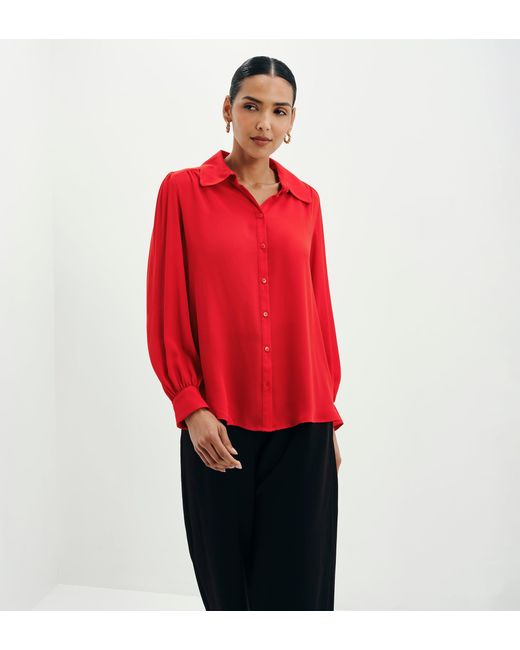 Finery London Red Melina Button Through Lightweight Yoke Blouse