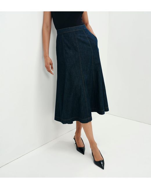 Finery London Blue Dana Denim Flare A-Line Midi Skirt