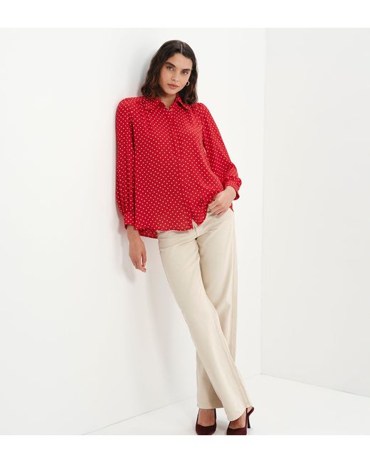 Finery London Red Melina Button Through Lightweight Yoke Blouse
