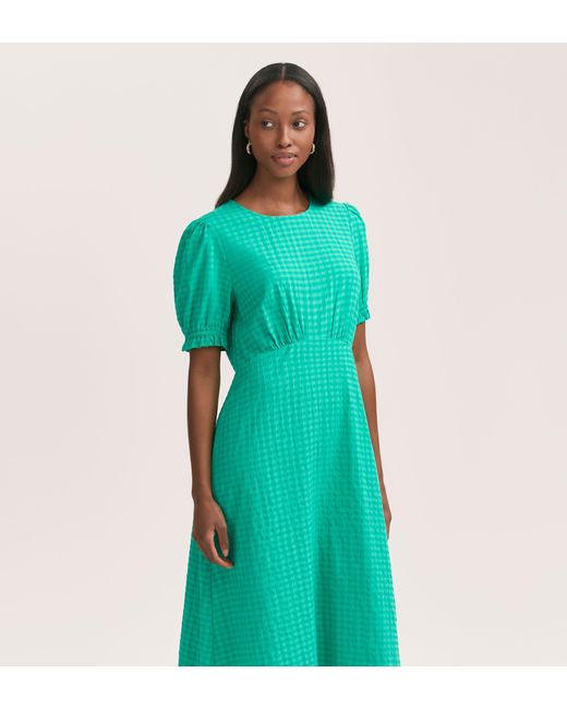 Finery London Green Mela Gingham Seersucker Midi Dress