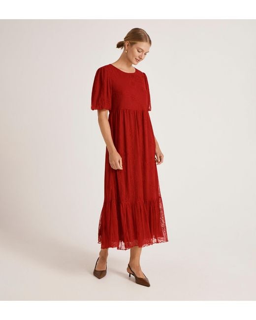 Finery London Red Yasmine Mesh Midi Tea Dress