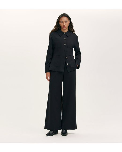 Finery UK Black Agness Ponte Jersey Button Down Jacket
