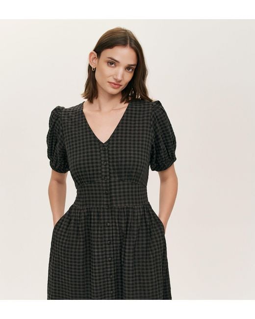 Finery London Black Addison Seersucker Midi Tea Dress