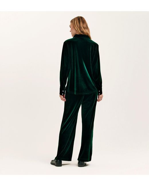 Finery London Green Kenzie Velvet Wide Leg Trousers