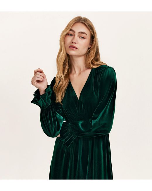 Finery London Green Laila Velvet Midi Dress