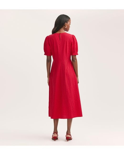 Finery London Red Mela Gingham Seersucker Midi Dress