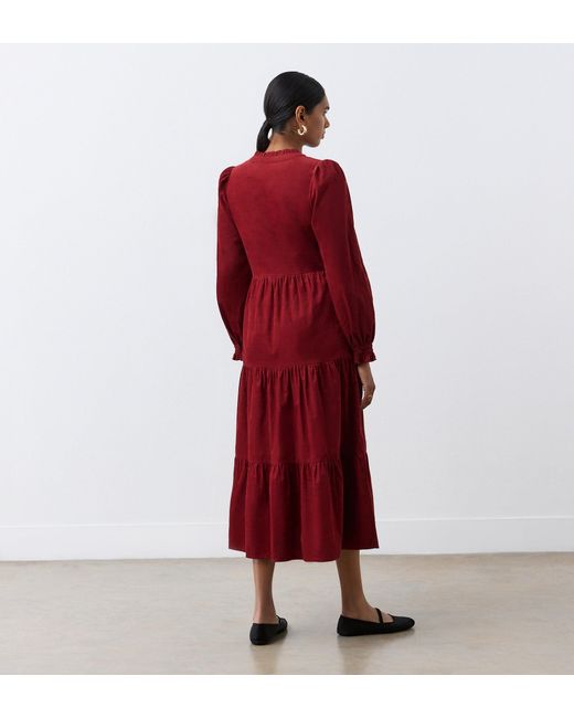 Finery London Red Gianna Corduroy Midi Dress