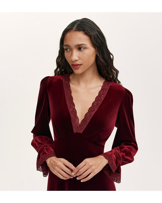 Finery London Red Louise Velvet Midi Dress