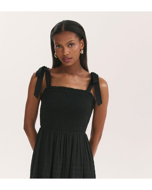 Finery London Black Ebony Cotton Midi Tiered Dress