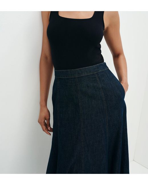 Finery London Blue Dana Denim Flare A-Line Midi Skirt