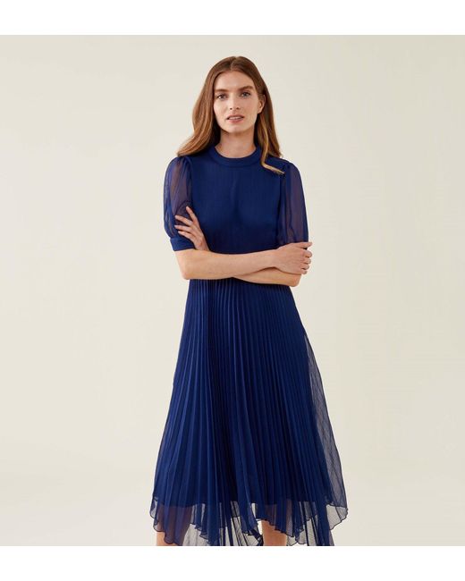 Finery London Blue Essie Chiffon Midi Dress