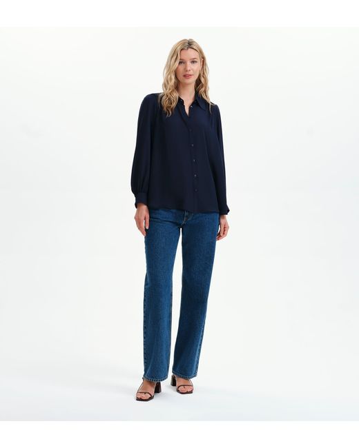 Finery London Blue Melina Button Through Lightweight Yoke Blouse