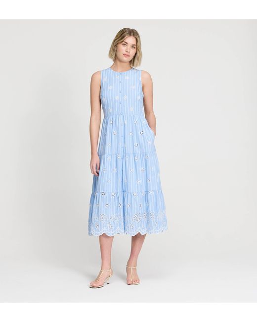 Finery London Green Rose Cotton Broderie Sleeveless Midi Dress