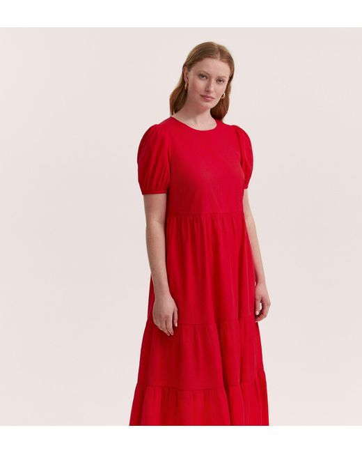 Finery London Red Genevive Cotton Midi Dress