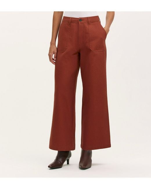 Finery London Red Canvas Wide Leg Trousers