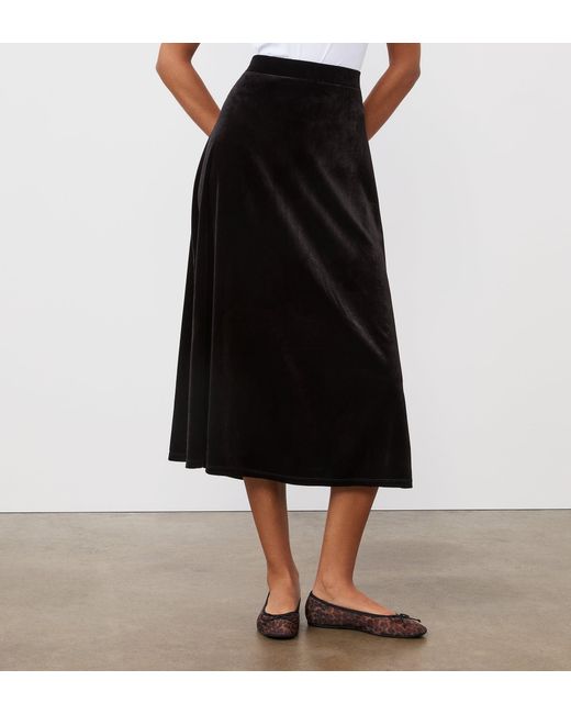 Finery London Black Ruth Velvet Midi Skirt