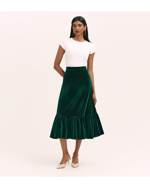 Women's Green Joline Velvet Midi Skirt
