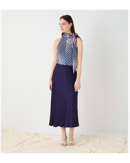 Finery London Blue Alberte Satin Skirt