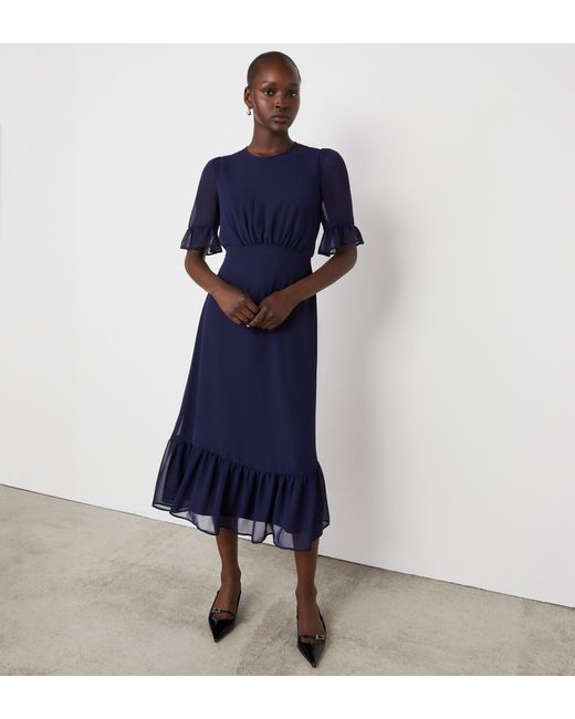 Finery London Blue Jennifer Chiffon Midi Dress