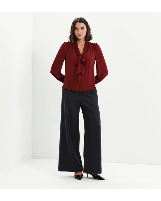 Finery London Red Mavis Pussy Bow Button-Through Blouse