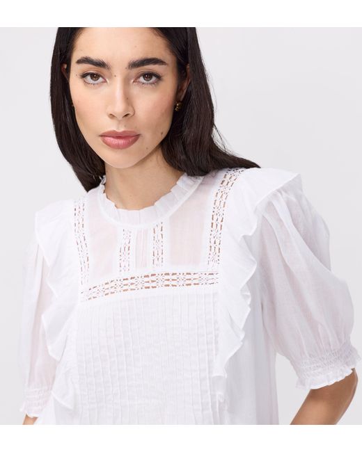 Finery London White Jolin Lace Cotton Puff Sleeve Top