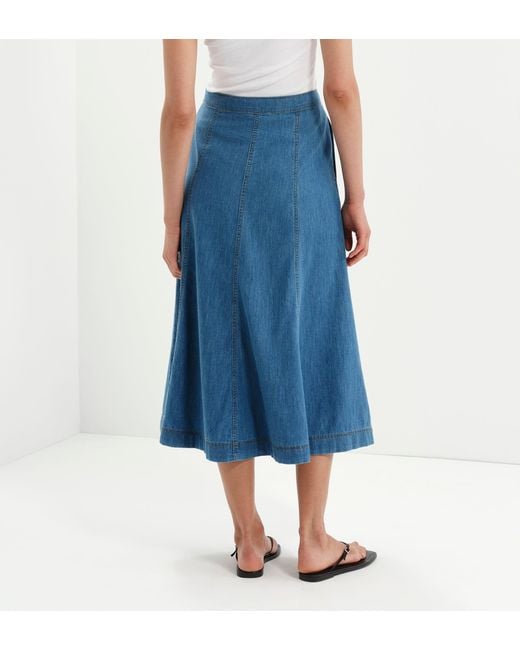 Finery London Blue Dana Denim Flare A-Line Midi Skirt