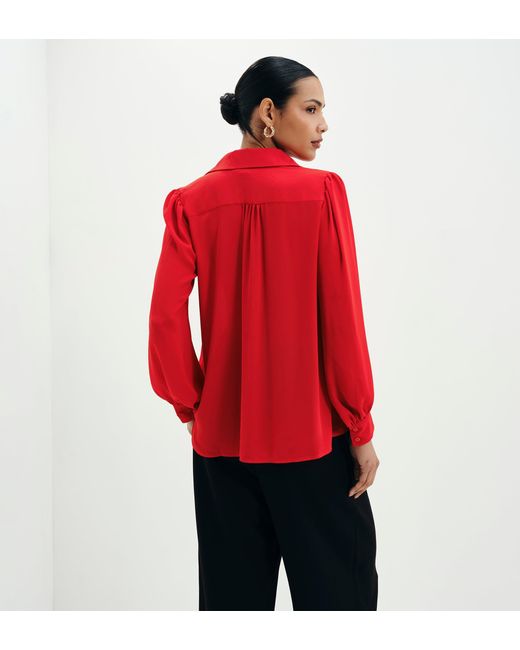 Finery London Red Melina Button Through Lightweight Yoke Blouse