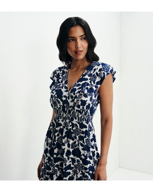 Finery London Blue Mattie Frill Sleeve Empire Waist Tiered Midi Dress
