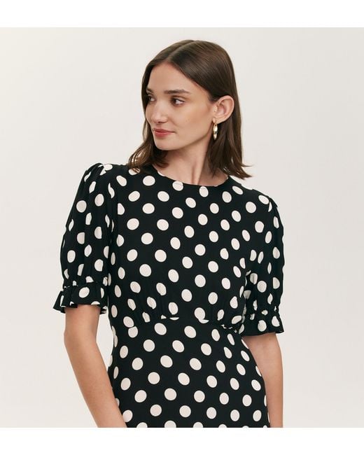 Finery London Black Mela Polka Dot Midi Dress