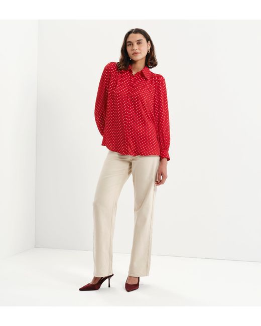Finery London Red Melina Button Through Lightweight Yoke Blouse