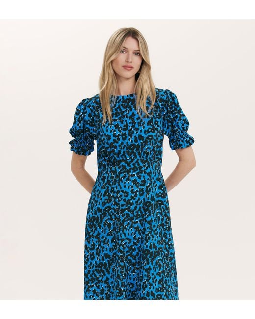 Finery London Blue Mela Crepe Midi Tea Dress