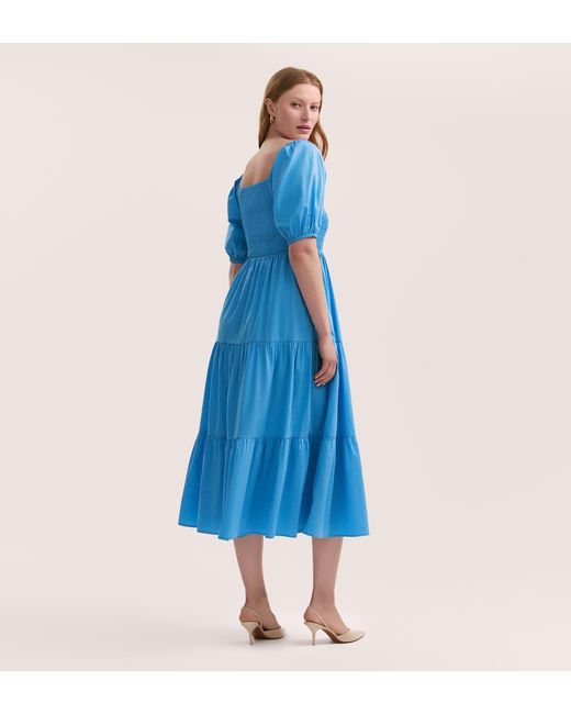 Finery London Blue Melody Cotton Midi Tiered Dress