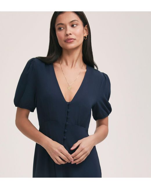Finery London Blue Robyn Crepe Midi Tea Dress