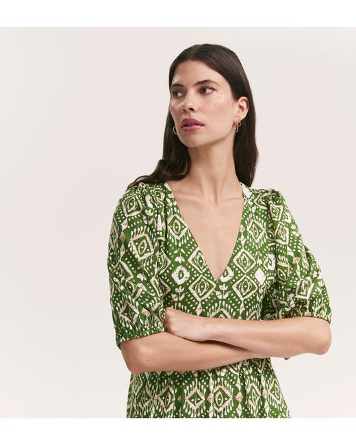 Finery London Green Katie Linen Blend Midi Smock Dress