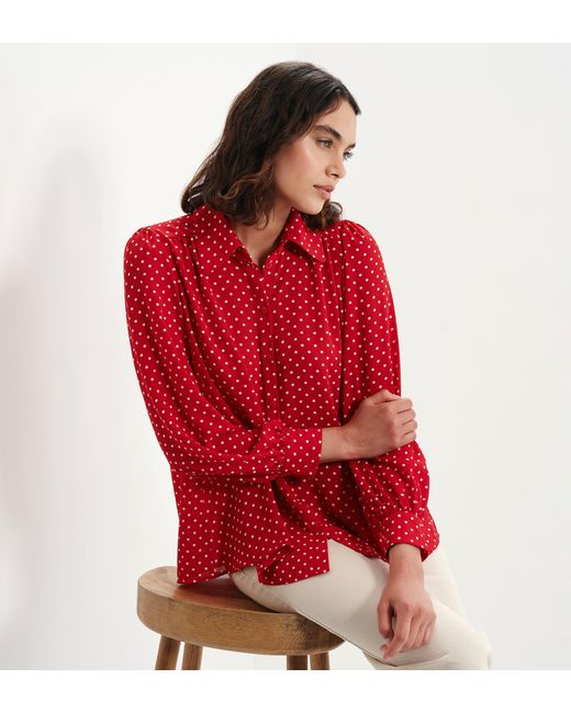 Finery London Red Melina Button Through Lightweight Yoke Blouse