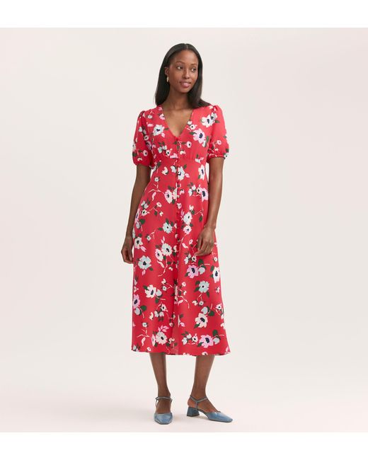 Women's Red Robyn Crepe Midi Tea Dress