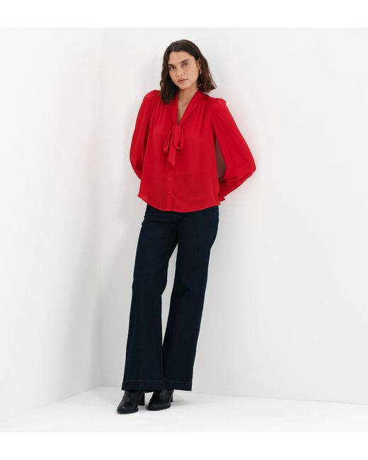 Finery London Red Mavis Pussy Bow Button-Through Blouse