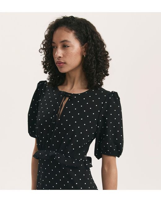 Finery London Black Anika Polka Dot Crepe Midi Tea Dress