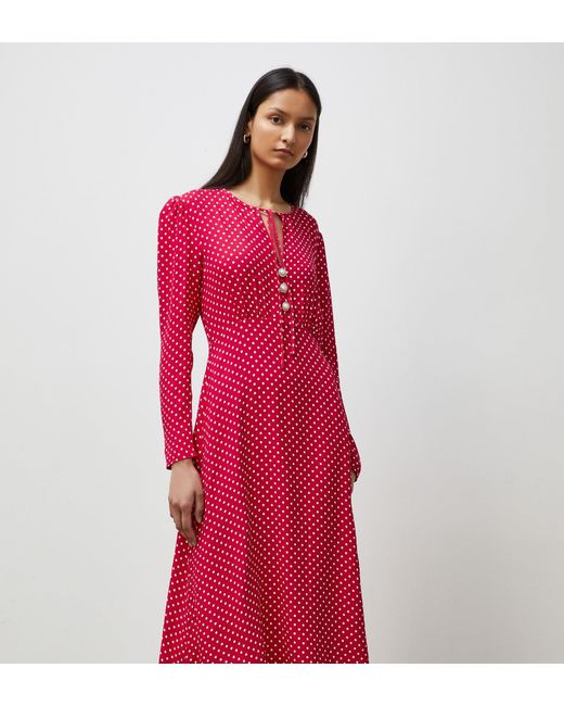 Women's Red Lina Polka Dot Midi Dress