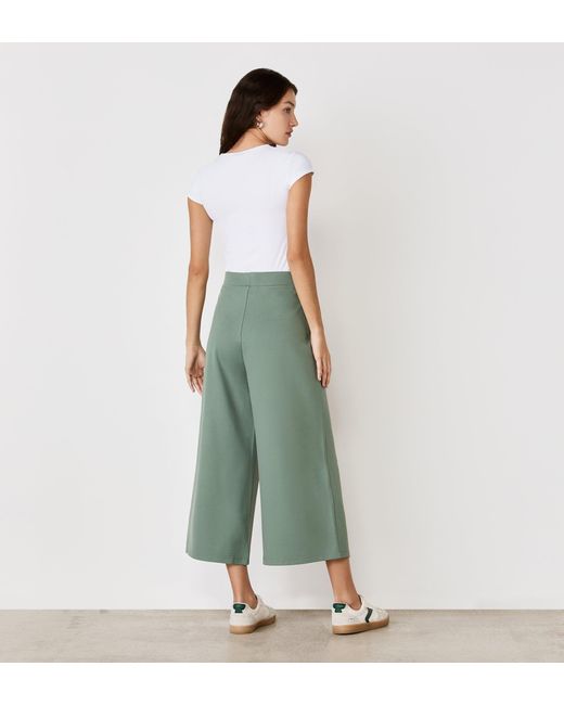 Finery London Green Miribel Ponte Jersey Wide Leg Trousers
